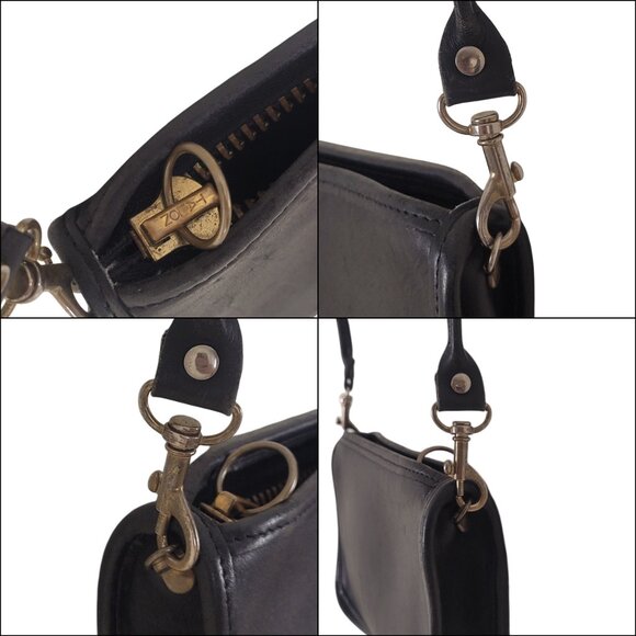 Vintage 80s/90s Leather COACH Basic Black Small Crossbody Purse 8x5 inches - Picture 3 of 8